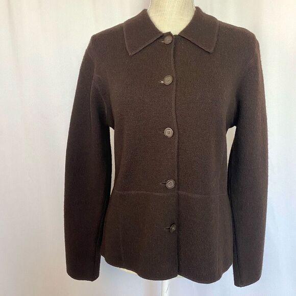 Deane & White Wool Jacket Cardigan Sweater Brown Women's Small Wool Button Front - Picture 1 of 11